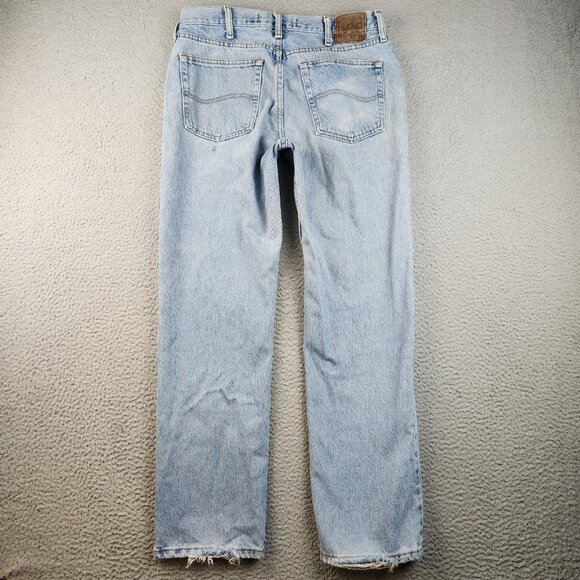 Men's 34x32 Regular Fit Blue Jeans Lee Light Wash Distressed Y2K Workwear Pants - Picture 2 of 13